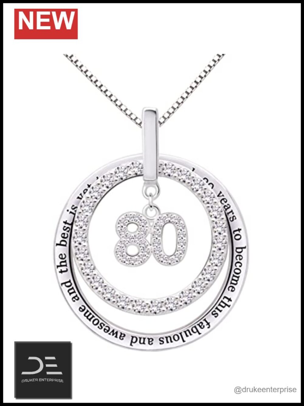Sterling Silver 80th Birthday Pendant Necklace CZ Love Letter Charm